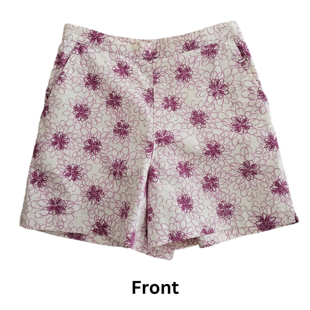 Petite Sophisticate Vintage Floral Shorts | EUC | 0P | White, Purple/Magenta
